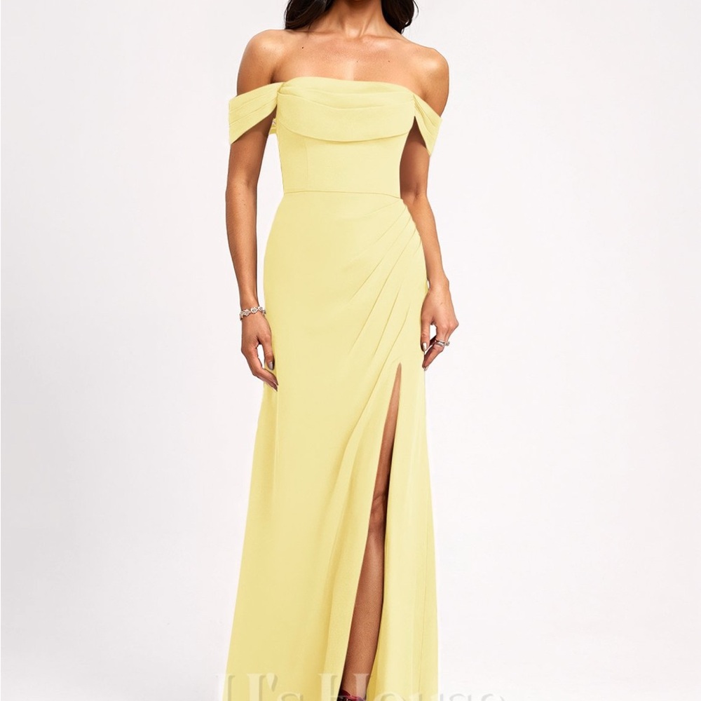 JJ’s House Strapless Off-the-Shoulder Yellow Evening Gown